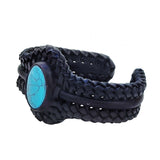 Bohemian Handcrafted Braided Black Vegetal Leather Bracelet with Firuze Stone Setting-Unisex Gift Fashion Jewelry Wristband