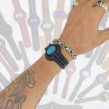 Bohemian Handcrafted Braided Black Vegetal Leather Bracelet with Firuze Stone Setting-Unisex Gift Fashion Jewelry Wristband