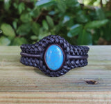 Bohemian Handcrafted Braided Black Vegetal Leather Bracelet with Firuze Stone Setting-Unisex Gift Fashion Jewelry Wristband