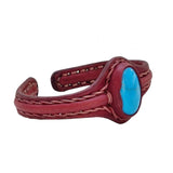 Bohemian Handcrafted Genuine Maroon Vegetal Leather Bracelet with Firuze Stone-Unisex Gift Fashion Jewelry Natural Stone Cuff Wristband