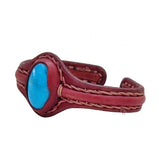 Bohemian Handcrafted Genuine Maroon Vegetal Leather Bracelet with Firuze Stone-Unisex Gift Fashion Jewelry Natural Stone Cuff Wristband