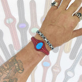 Bohemian Handcrafted Genuine Maroon Vegetal Leather Bracelet with Firuze Stone-Unisex Gift Fashion Jewelry Natural Stone Cuff Wristband