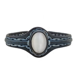 Bohemian Handcrafted Genuine Vegetal Leather Bracelet with White Cat Eye Stone Setting-Lifestyle Unisex Gift Fashion Jewelry Cuff