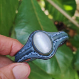 Bohemian Handcrafted Genuine Vegetal Leather Bracelet with White Cat Eye Stone Setting-Lifestyle Unisex Gift Fashion Jewelry Cuff