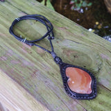 Boho Handcrafted Genuine Leather Necklace with Orange Agate Stone-Unique Quality Gift Unisex Fashion Leather Jewelry