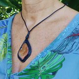 Boho Handcrafted Genuine Leather Necklace with Orange Agate Stone-Unique Quality Gift Unisex Fashion Leather Jewelry