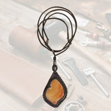Boho Handcrafted Genuine Leather Necklace with Orange Agate Stone-Unique Quality Gift Unisex Fashion Leather Jewelry