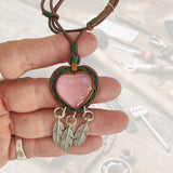 Bohemian Handcrafted Genuine Vegetal Brown Leather Necklace with Pink Cat Eye Stone-Lifestyle Unique Gift Unisex Fashion Leather Jewelry