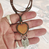 Bohemian Handcrafted Genuine Vegetal Brown Leather Necklace with Pink Cat Eye Stone-Lifestyle Unique Gift Unisex Fashion Leather Jewelry