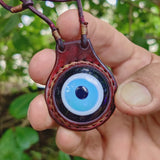 Handcrafted Genuine Vegetal Leather Necklace with Evil Eye Motif-Unique Lifestyle Gift Unisex Fashion Leather Jewelry