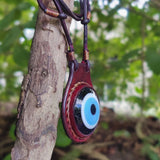 Handcrafted Genuine Vegetal Leather Necklace with Evil Eye Motif-Unique Lifestyle Gift Unisex Fashion Leather Jewelry