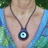 Handcrafted Genuine Vegetal Leather Necklace with Evil Eye Motif-Unique Lifestyle Gift Unisex Fashion Leather Jewelry