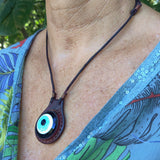 Handcrafted Genuine Vegetal Leather Necklace with Evil Eye Motif-Unique Lifestyle Gift Unisex Fashion Leather Jewelry