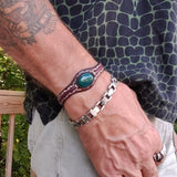 Unique Handcrafted Genuine Brown Leather Bracelet with Green Agate Stone-Unisex Gift Fashion Jewelry with Naturel Stone Cuff