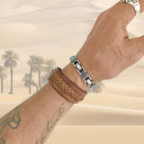 Unique  Large Handcrafted Genuine Brown Vegetal Leather Cuff with Braiding -Lifestyle Unique Gift Fashion Jewelry Bracelet