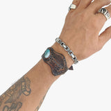 Unique Handcrafted Brown Vegetal Leather Cuff with Green and White Agate Stone-Unisex Gift Fashion Jewelry with Naturel Stone Cuff
