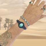 Unique Handcrafted Vegetal Black Leather Bracelet with Green Agate Stone-Unisex Gift Fashion Jewelry with Naturel Stone Cuff