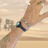 Unique Handcrafted Vegetal Black Leather Bracelet with Green Agate Stone-Unisex Gift Fashion Jewelry with Naturel Stone Cuff