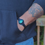 Unique Handcrafted Vegetal Black Leather Bracelet with Green Agate Stone-Unisex Gift Fashion Jewelry with Naturel Stone Cuff