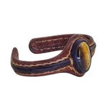 Bohemian Unique Handcrafted Vegetal Black and Brown Leather Bracelet with Tiger Eye Stone-Unisex Gift Fashion Jewelry Wristband Cuff