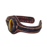 Bohemian Unique Handcrafted Vegetal Black and Brown Leather Bracelet with Tiger Eye Stone-Unisex Gift Fashion Jewelry Wristband Cuff