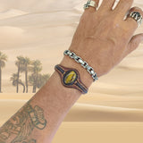 Bohemian Unique Handcrafted Vegetal Black and Brown Leather Bracelet with Tiger Eye Stone-Unisex Gift Fashion Jewelry Wristband Cuff