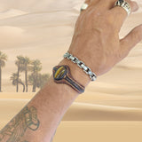 Bohemian Unique Handcrafted Vegetal Black and Brown Leather Bracelet with Tiger Eye Stone-Unisex Gift Fashion Jewelry Wristband Cuff