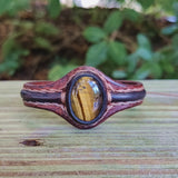 Bohemian Unique Handcrafted Vegetal Black and Brown Leather Bracelet with Tiger Eye Stone-Unisex Gift Fashion Jewelry Wristband Cuff