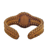 Unique Handcrafted Vegetal Braided Tan Color Leather Bracelet with Green Agate Stone-Unisex Gift Fashion Jewelry with Naturel Stone Cuff