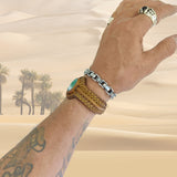 Unique Handcrafted Vegetal Braided Tan Color Leather Bracelet with Green Agate Stone-Unisex Gift Fashion Jewelry with Naturel Stone Cuff