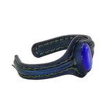 Handcrafted Genuine Blue Vegetal Leather Bracelet with Blue Cat Eye Stone Setting-Unisex Gift Fashion Jewelry Cuff-Wristband