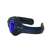 Handcrafted Genuine Blue Vegetal Leather Bracelet with Blue Cat Eye Stone Setting-Unisex Gift Fashion Jewelry Cuff-Wristband