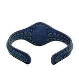 Handcrafted Genuine Blue Vegetal Leather Bracelet with Blue Cat Eye Stone Setting-Unisex Gift Fashion Jewelry Cuff-Wristband