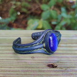 Handcrafted Genuine Blue Vegetal Leather Bracelet with Blue Cat Eye Stone Setting-Unisex Gift Fashion Jewelry Cuff-Wristband