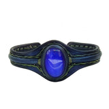 Handcrafted Genuine Blue Vegetal Leather Bracelet with Blue Cat Eye Stone Setting-Unisex Gift Fashion Jewelry Cuff-Wristband