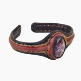 Boho Handcrafted Genuine Leather Bracelet with Purple Agate Stone Setting-Life Style Unisex Gift Fashion Jewelry Bangle Cuff Wristband