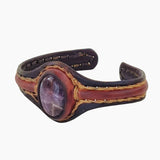 Boho Handcrafted Genuine Leather Bracelet with Purple Agate Stone Setting-Life Style Unisex Gift Fashion Jewelry Bangle Cuff Wristband