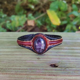 Boho Handcrafted Genuine Leather Bracelet with Purple Agate Stone Setting-Life Style Unisex Gift Fashion Jewelry Bangle Cuff Wristband