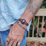 Boho Handcrafted Genuine Leather Bracelet with Purple Agate Stone Setting-Life Style Unisex Gift Fashion Jewelry Bangle Cuff Wristband