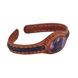 Unique Handcrafted Genuine Leather Bracelet with Purple Agate Stone Setting-Life Style Unisex Gift Fashion Jewelry Bangle Cuff Wristband