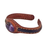 Unique Handcrafted Genuine Leather Bracelet with Purple Agate Stone Setting-Life Style Unisex Gift Fashion Jewelry Bangle Cuff Wristband