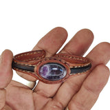 Unique Handcrafted Genuine Leather Bracelet with Purple Agate Stone Setting-Life Style Unisex Gift Fashion Jewelry Bangle Cuff Wristband