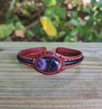 Unique Handcrafted Genuine Leather Bracelet with Purple Agate Stone Setting-Life Style Unisex Gift Fashion Jewelry Bangle Cuff Wristband