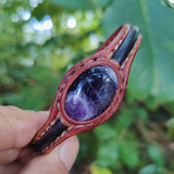Unique Handcrafted Genuine Leather Bracelet with Purple Agate Stone Setting-Life Style Unisex Gift Fashion Jewelry Bangle Cuff Wristband