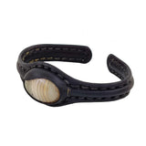 Handcrafted Genuine Black Leather Bracelet with Brown Agate Stone Setting-Life Style Unisex Gift Fashion Jewelry Bangle-Cuff-Handwrist