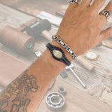 Handcrafted Genuine Black Leather Bracelet with Brown Agate Stone Setting-Life Style Unisex Gift Fashion Jewelry Bangle-Cuff-Handwrist