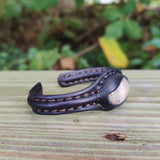 Handcrafted Genuine Black Leather Bracelet with Brown Agate Stone Setting-Life Style Unisex Gift Fashion Jewelry Bangle-Cuff-Handwrist