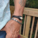 Handcrafted Genuine Black Leather Bracelet with Brown Agate Stone Setting-Life Style Unisex Gift Fashion Jewelry Bangle-Cuff-Handwrist