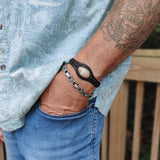 Handcrafted Genuine Black Leather Bracelet with Brown Agate Stone Setting-Life Style Unisex Gift Fashion Jewelry Bangle-Cuff-Handwrist