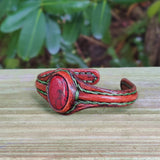 Unique Handcrafted Genuine Vegetal Brown Leather Bracelet with Red Tiger Eye Stone-Unisex Gift Fashion Jewelry Natural Stone Cuff